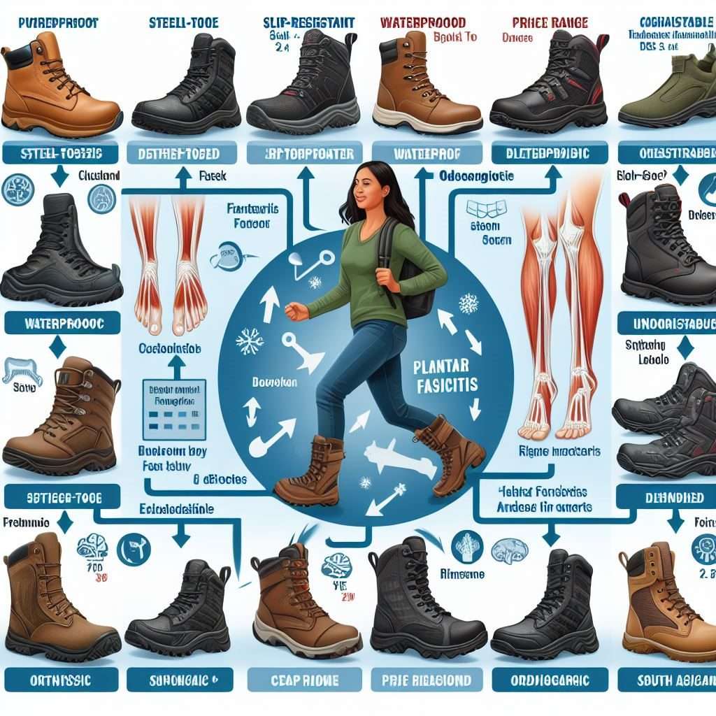 infographic of best work boots for plantar fasciitis